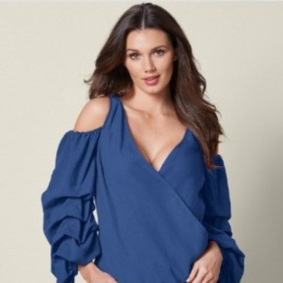 Venus Cold Shoulder Surplice Top - Picture 1 of 9